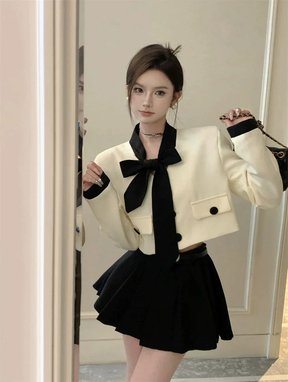 White Jacket Scarf & Skirt Set