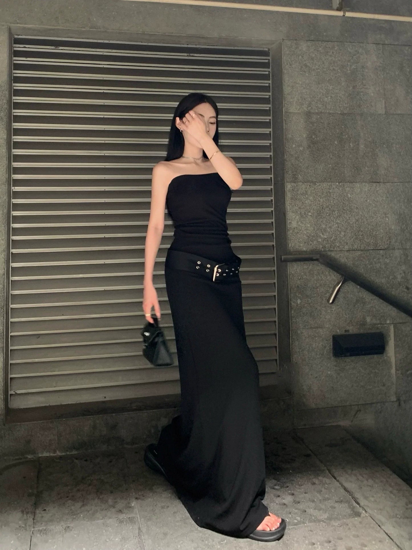 Belted Strapless Dress
