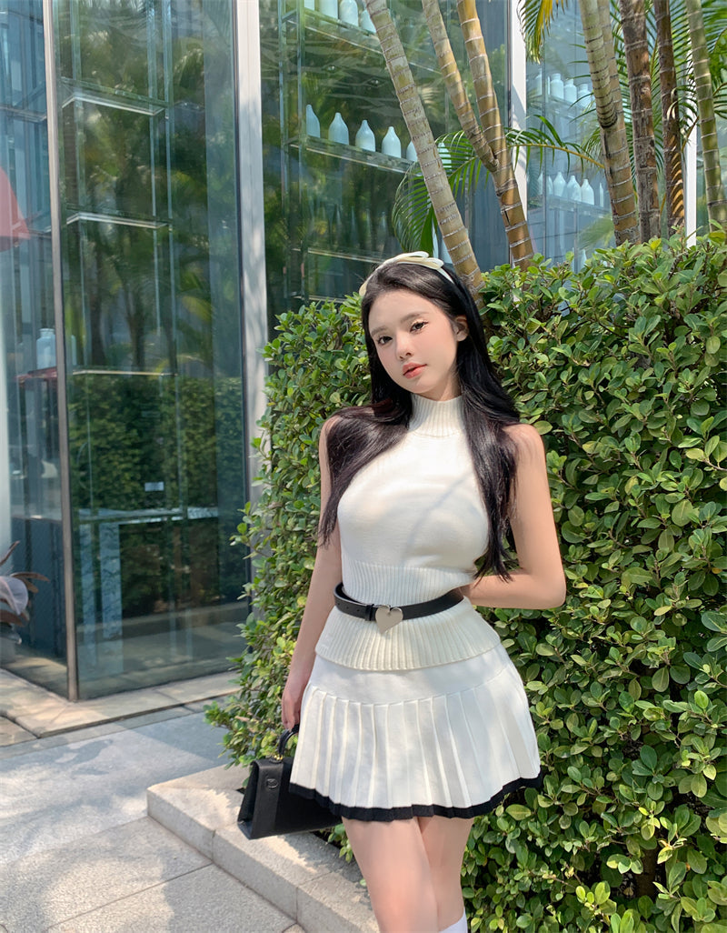 High Neck Top & Skirt Set