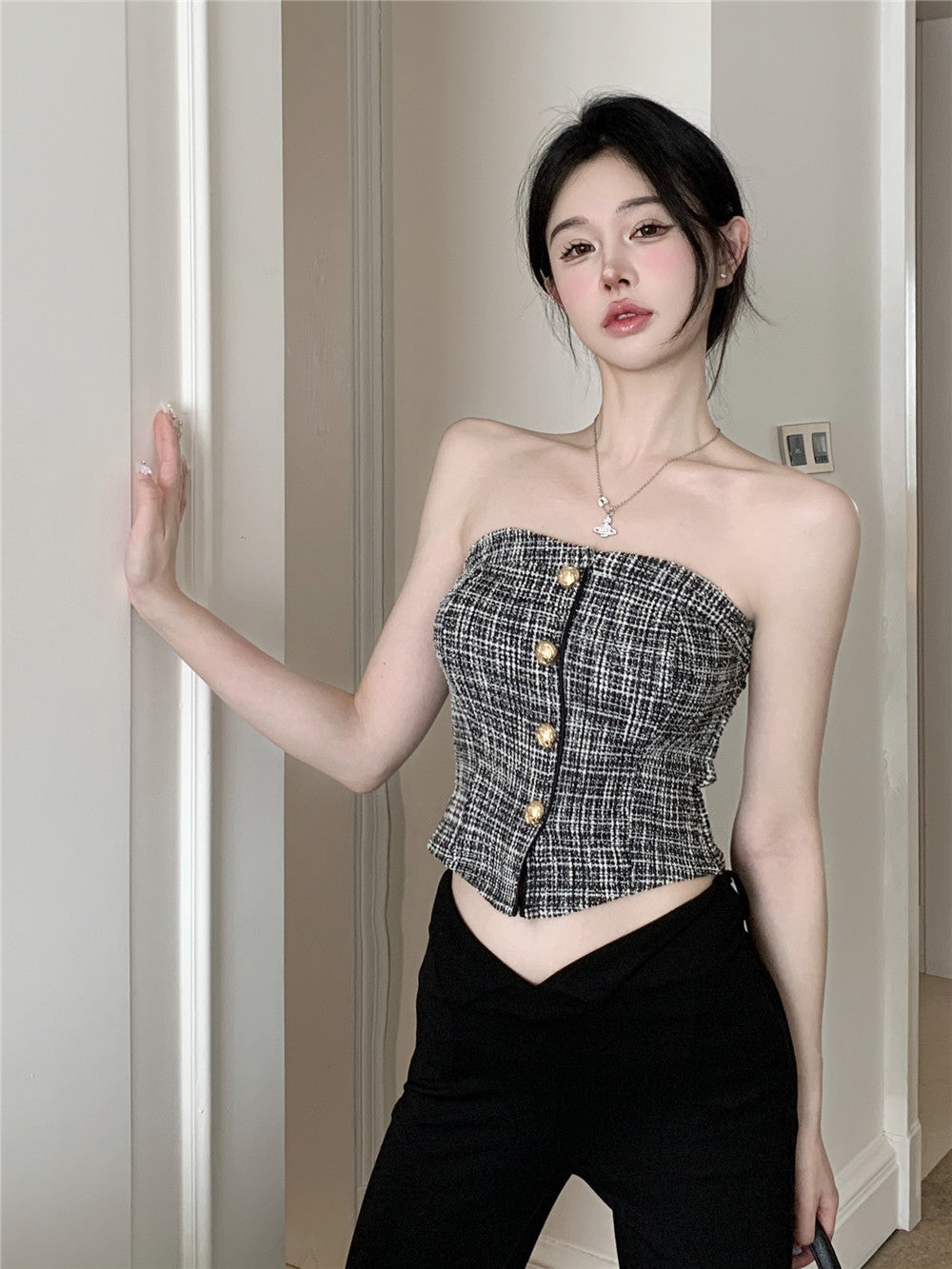 Gold Button Tube Top