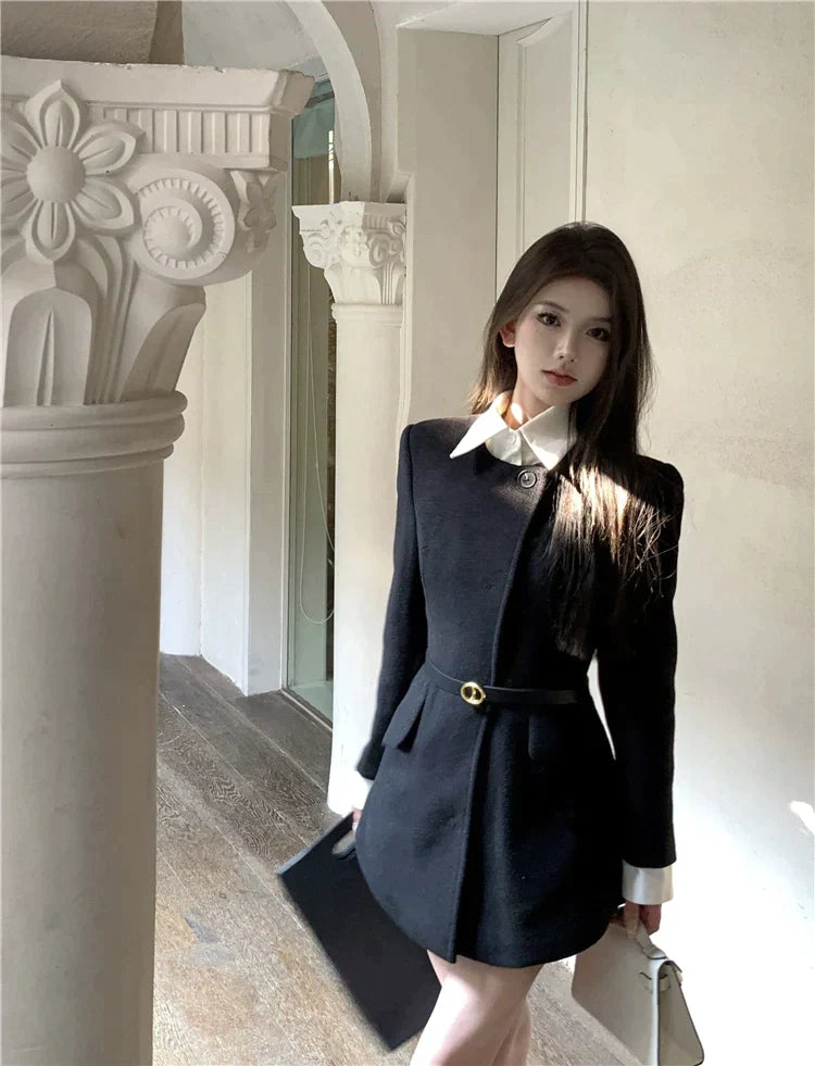 White Collar Belted Jacket