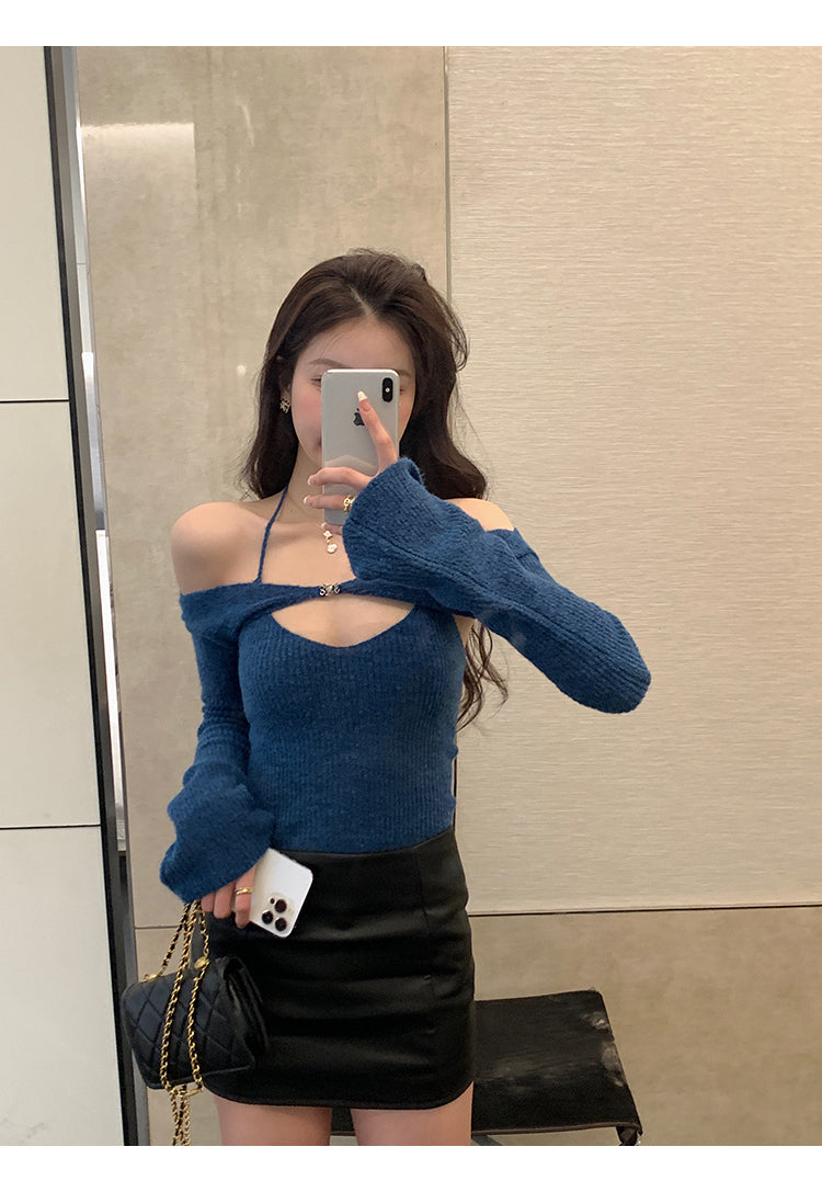 Halter Shrug Long Sleeve Top