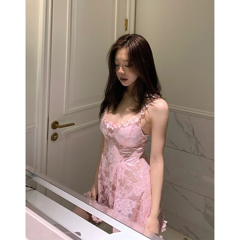 Pink Lace Babydoll Dress