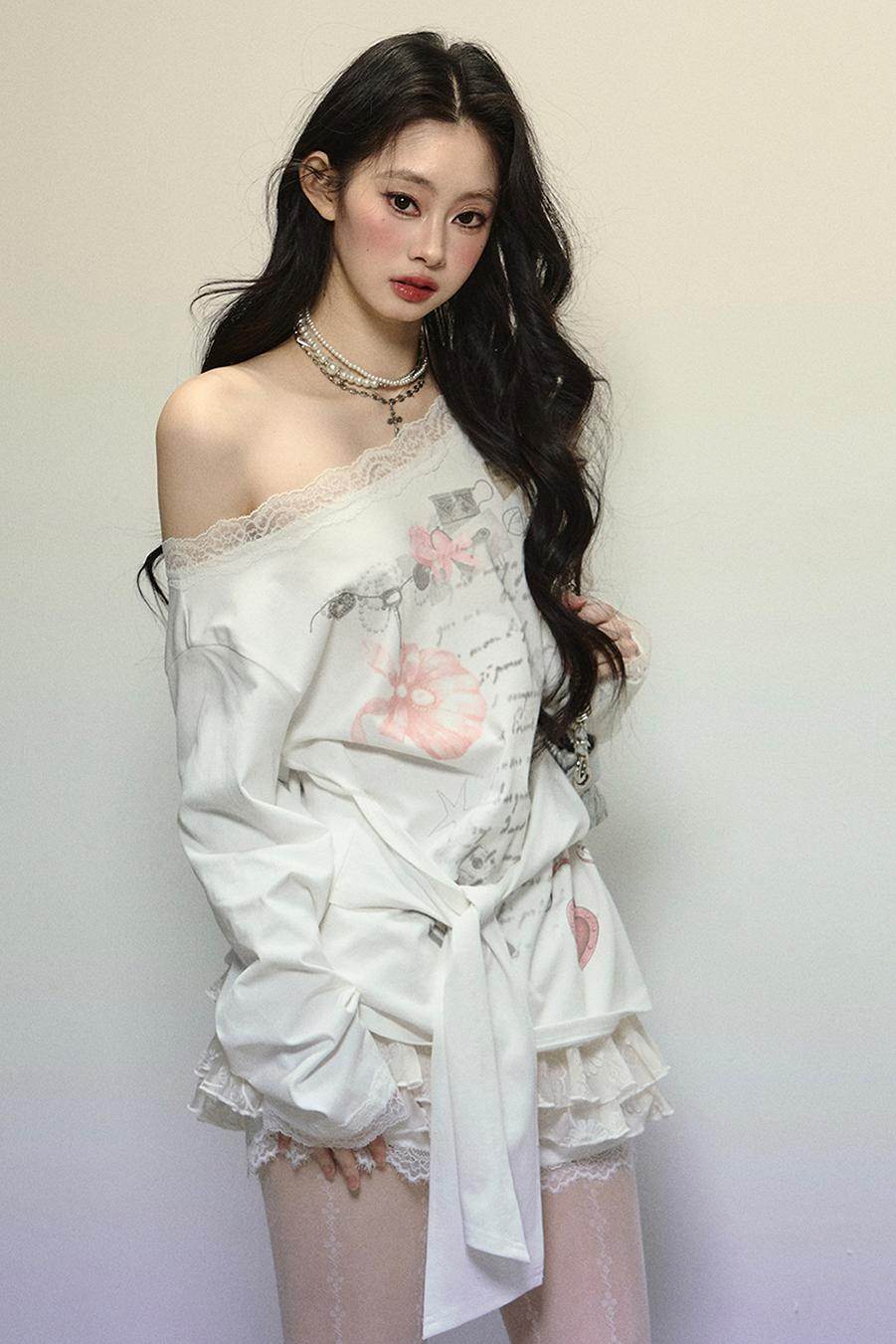 Asymmetric Lace Detail T-Shirt - My Store