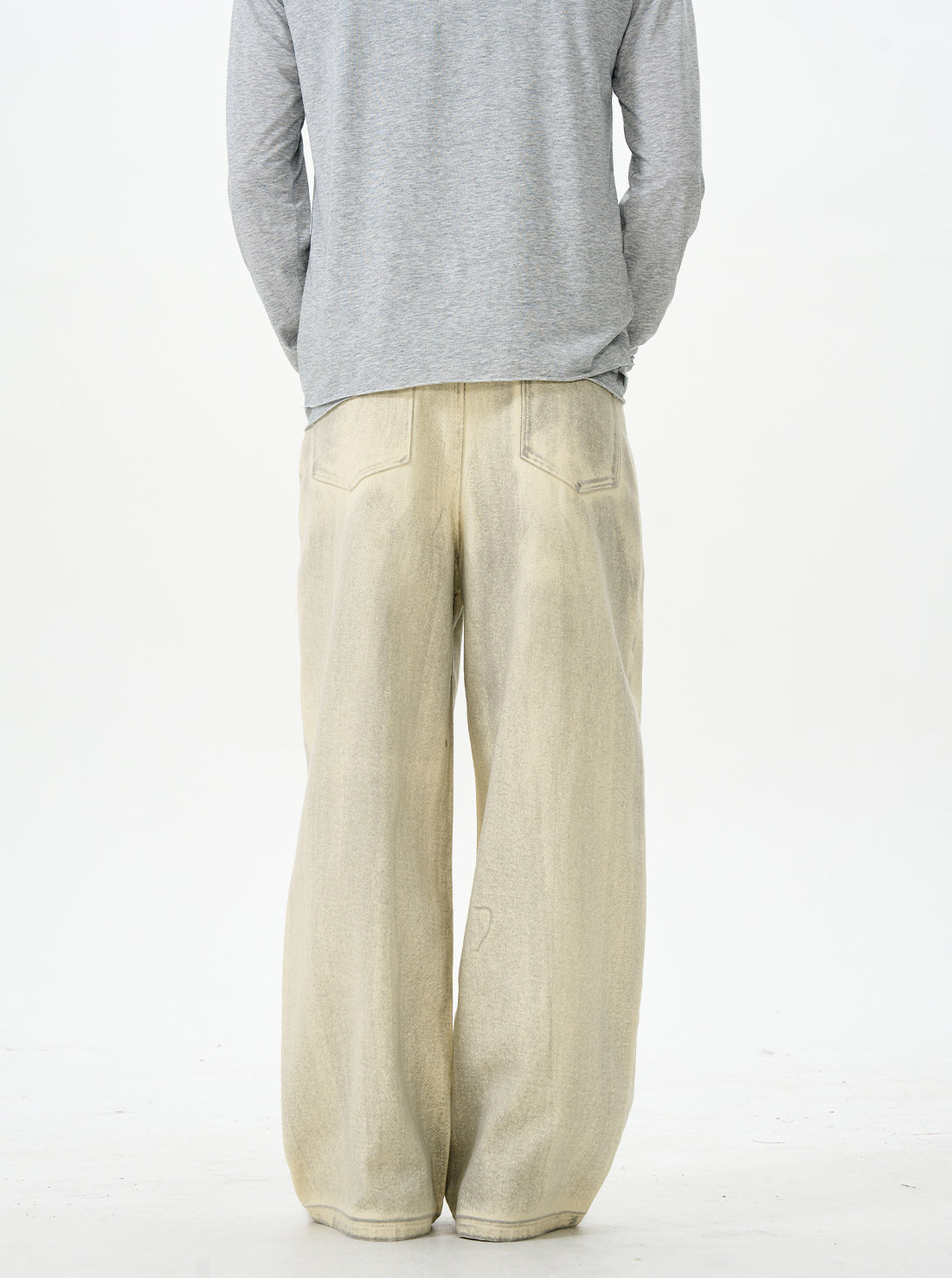 Embroidered Cream Wide Leg Pants