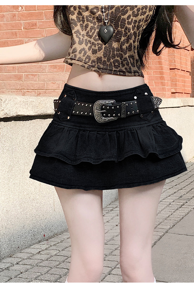 Studded Wash Denim Skirt