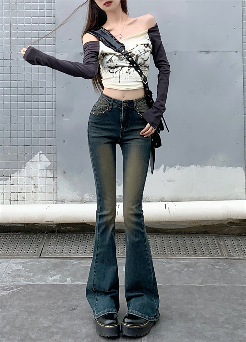 Fade Wash Flared Skinny Jeans