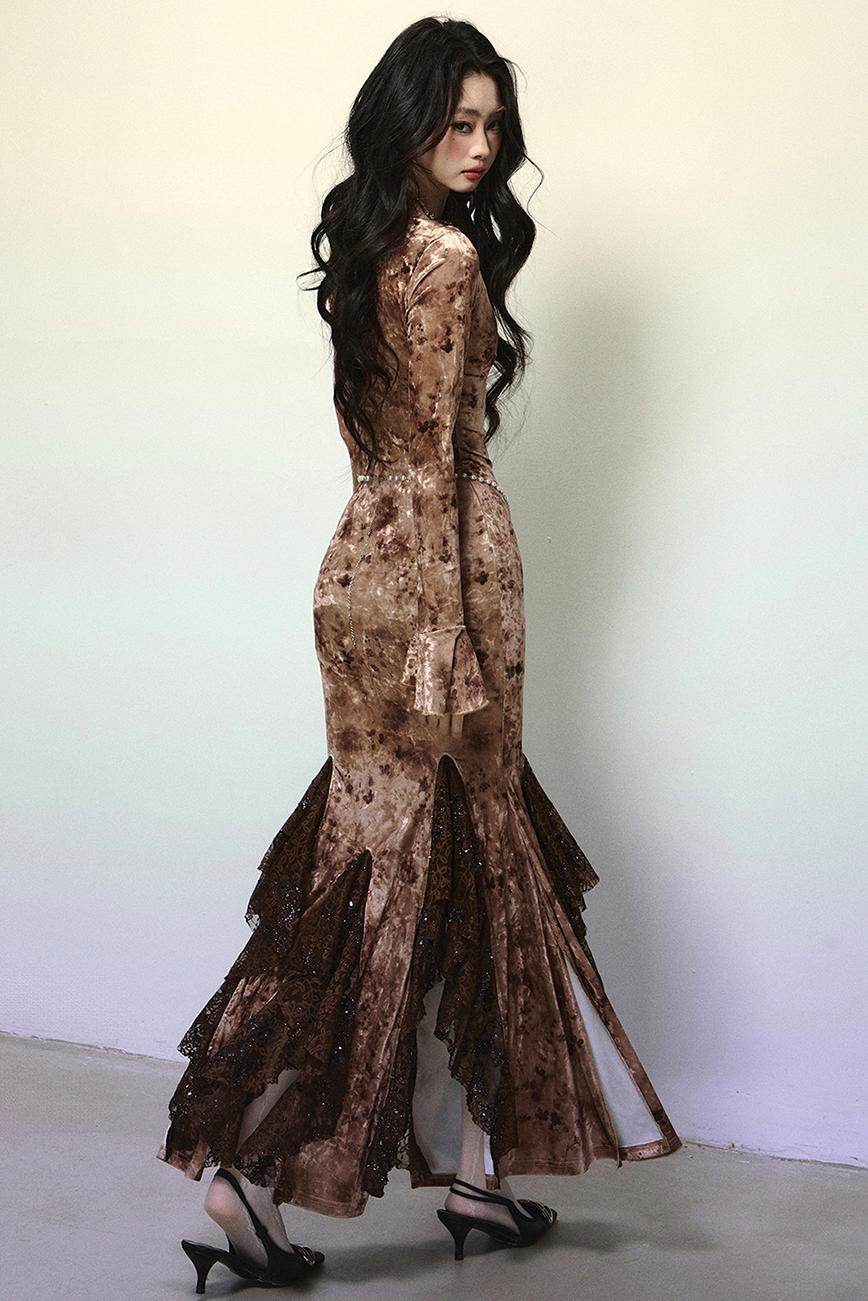 Deep V Mermaid Lace Dress - My Store