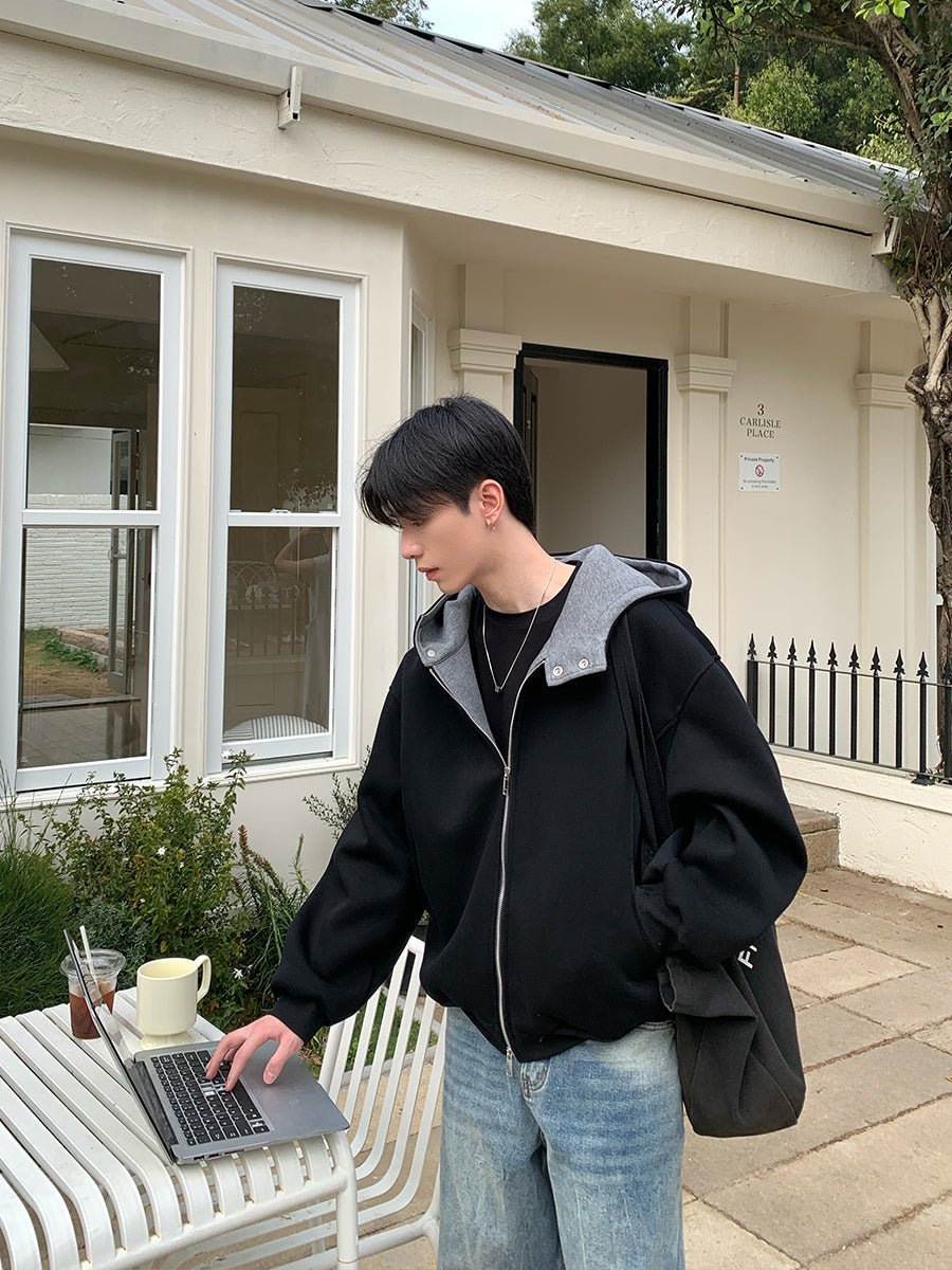 Contrast Hood Casual Jacket