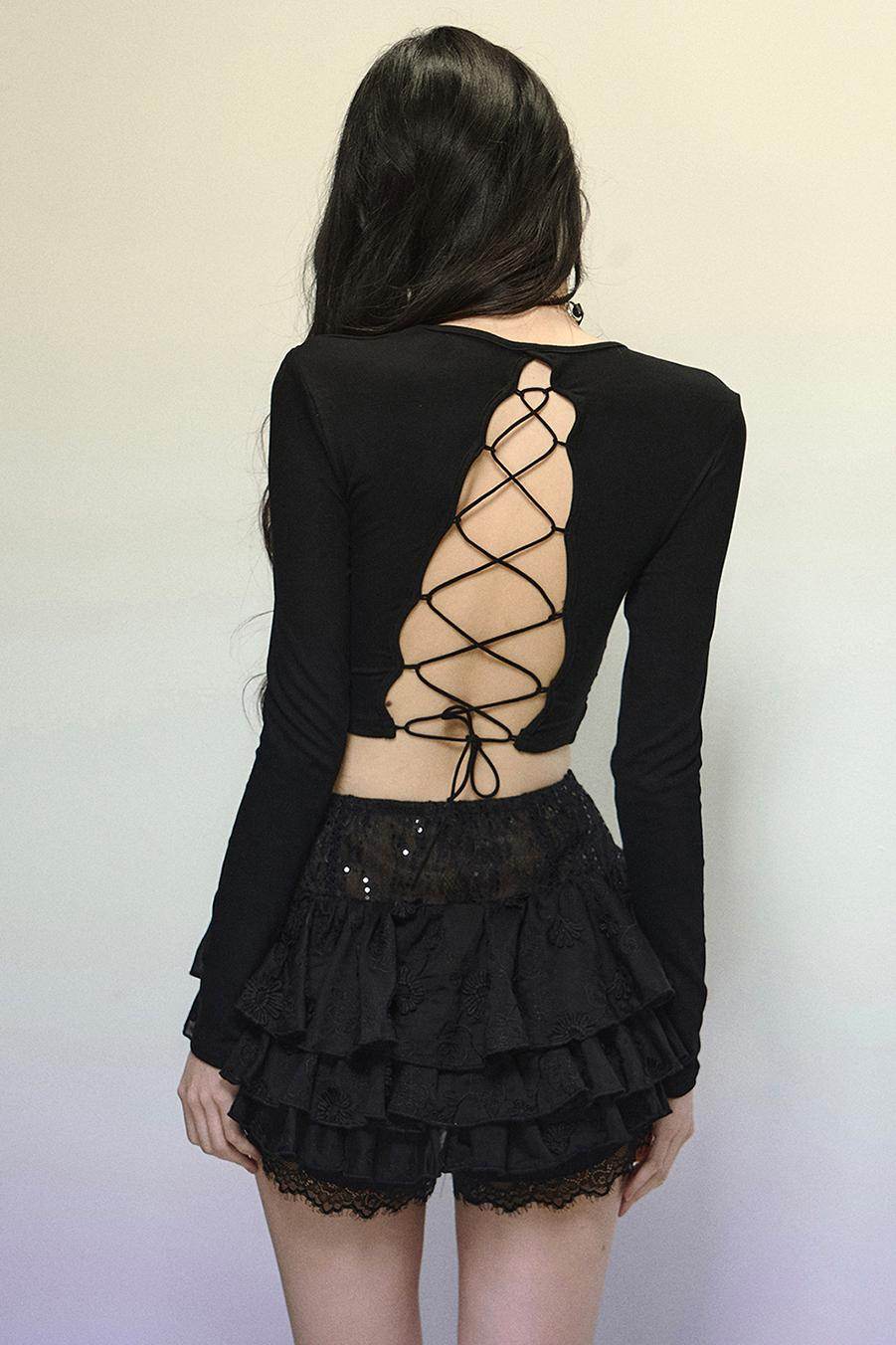 Bow Detail Lace Long Sleeve Top - My Store