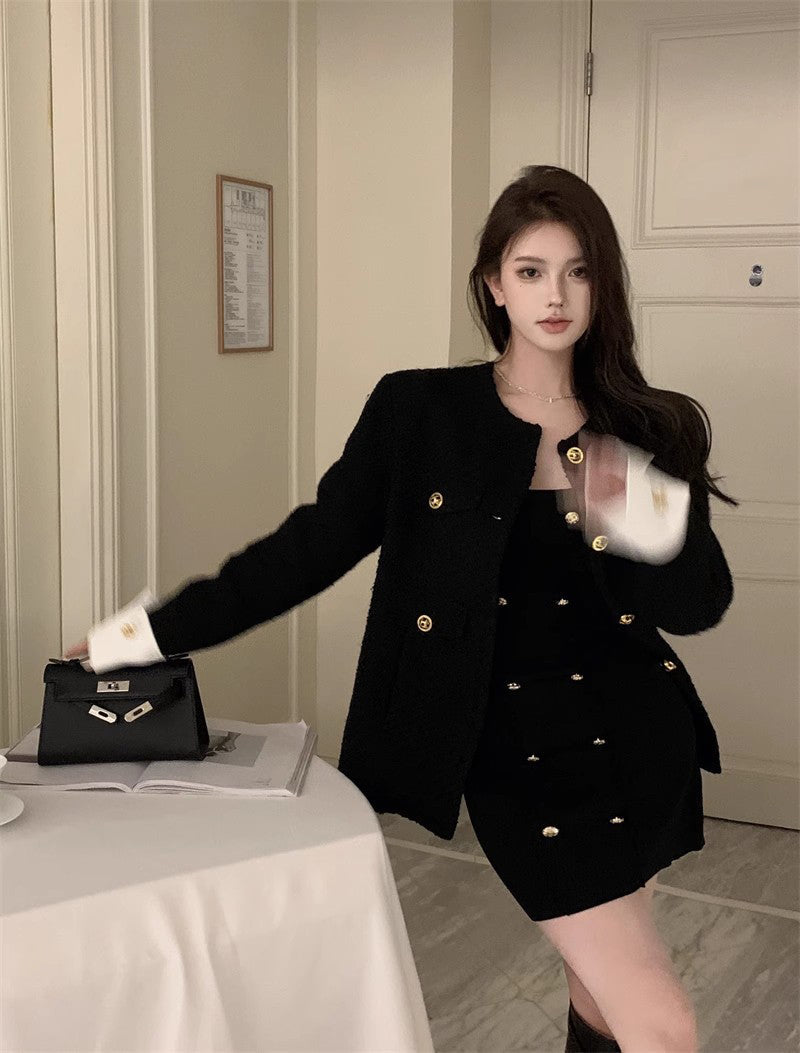 White Cuff Jacket & Tweed Dress Set