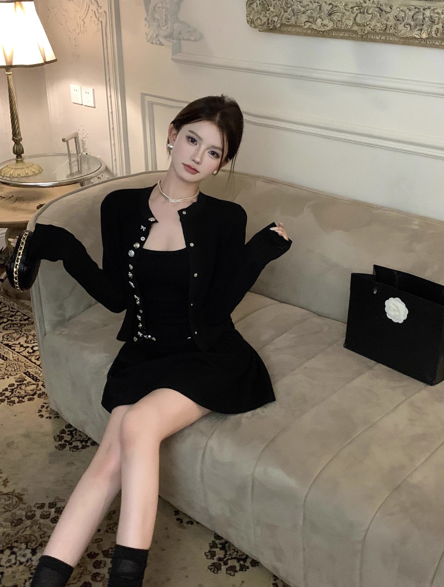 Diamond Black Dress & Jacket Set