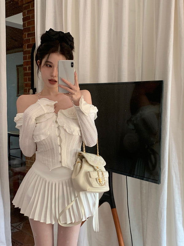 Halter Ruffle Long Sleeve Top