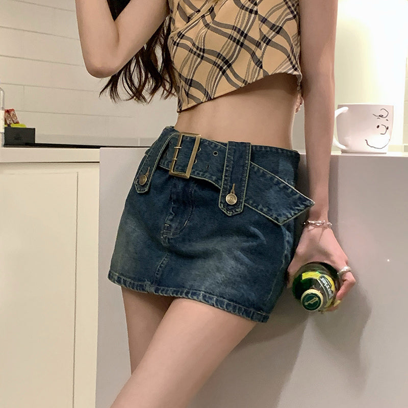 Belted Denim Skirt