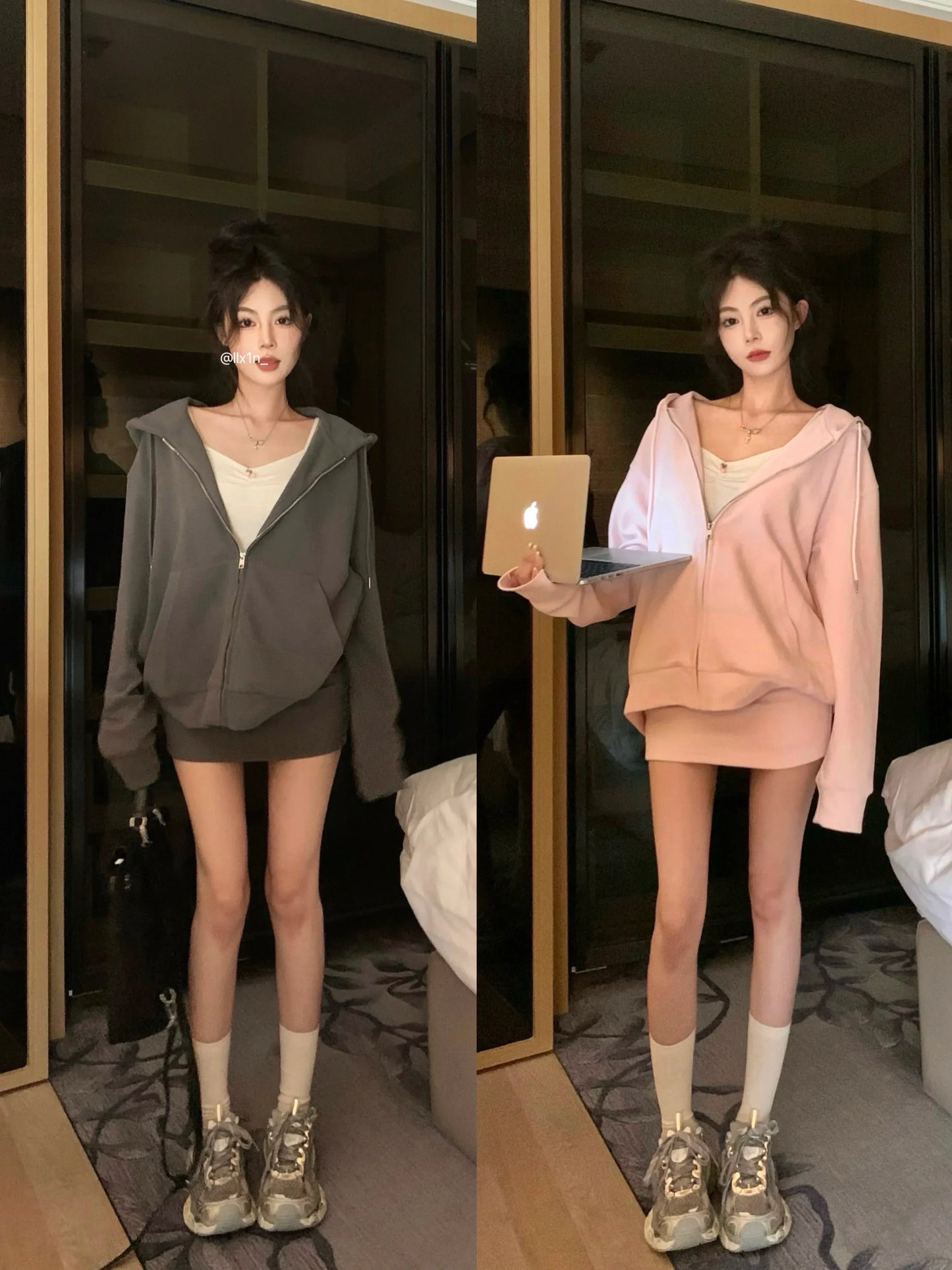 Zip Up Hoodie & Skirt Set