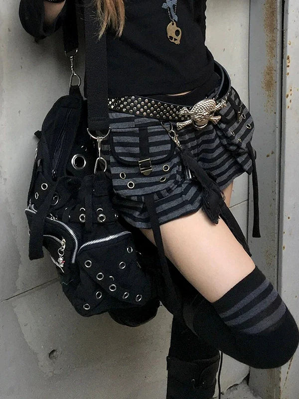 Striped Cargo Mini Skirt