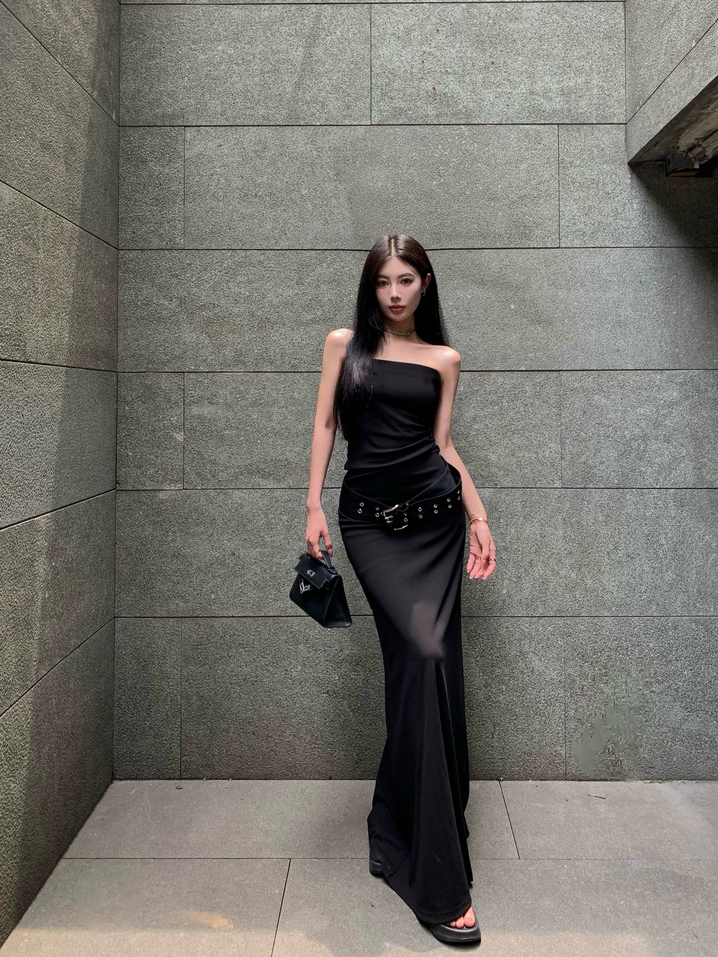 Belted Strapless Dress