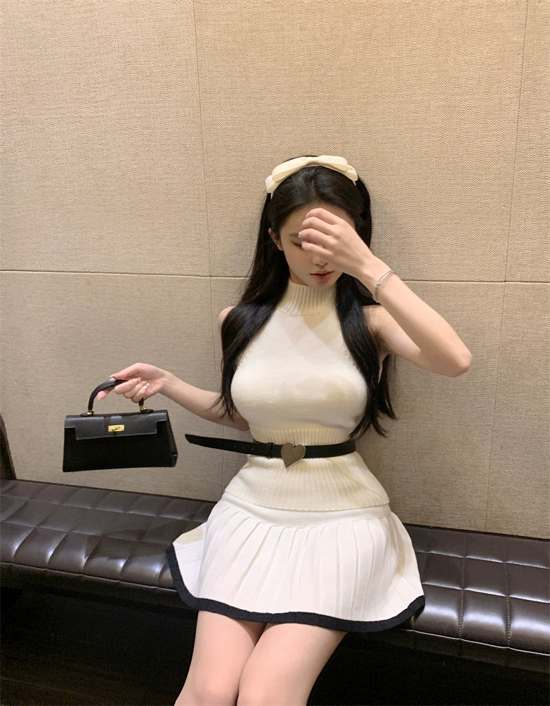 High Neck Top & Skirt Set