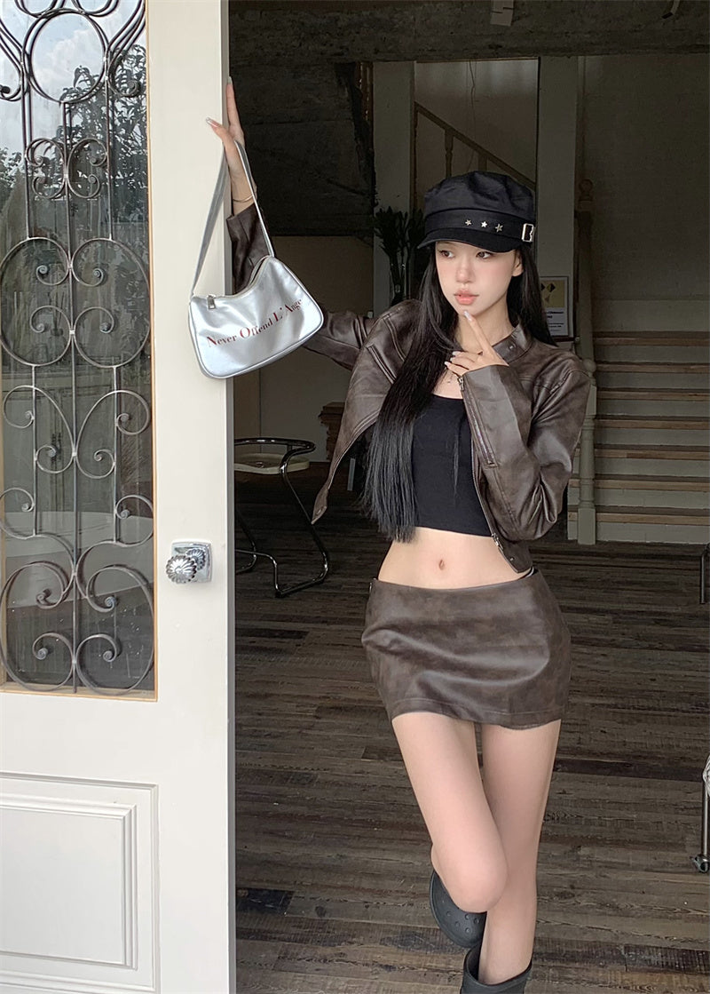 Leather Jacket & Skirt