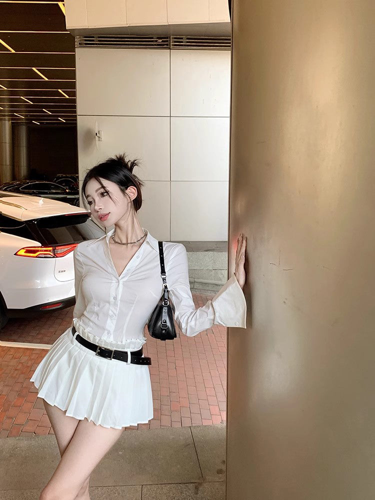 Belted White Skirt