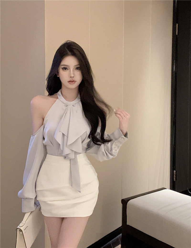 Silk Top & White Skirt Set