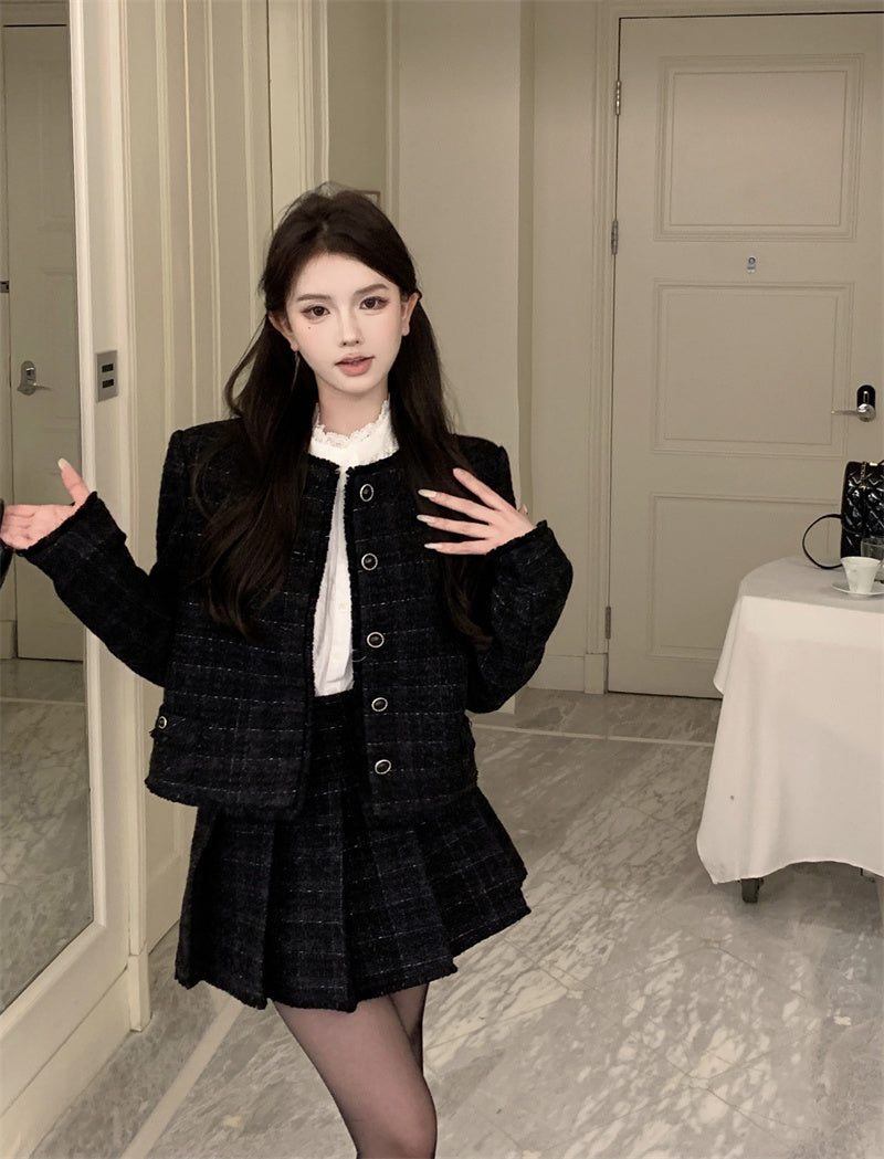 Black Tweed Jacket & Skirt Set