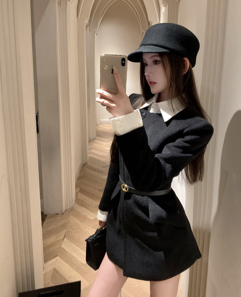 White Collar Belted Jacket