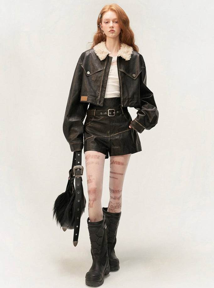 distressed spray painted zipper short jacket - My Store