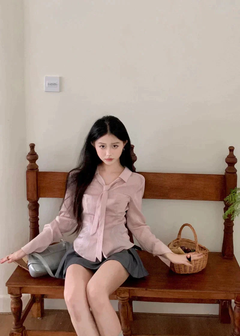 Pink Top & Grey Skirt Set