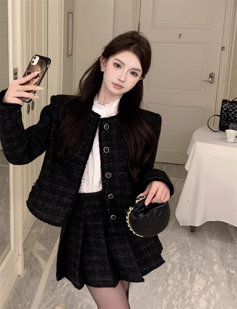 Black Tweed Jacket & Skirt Set