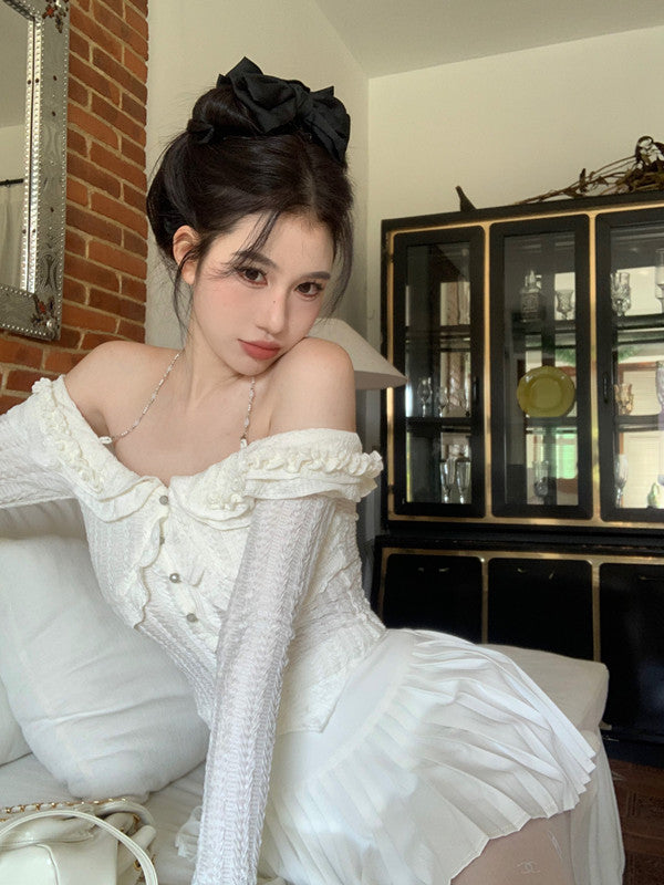 Halter Ruffle Long Sleeve Top