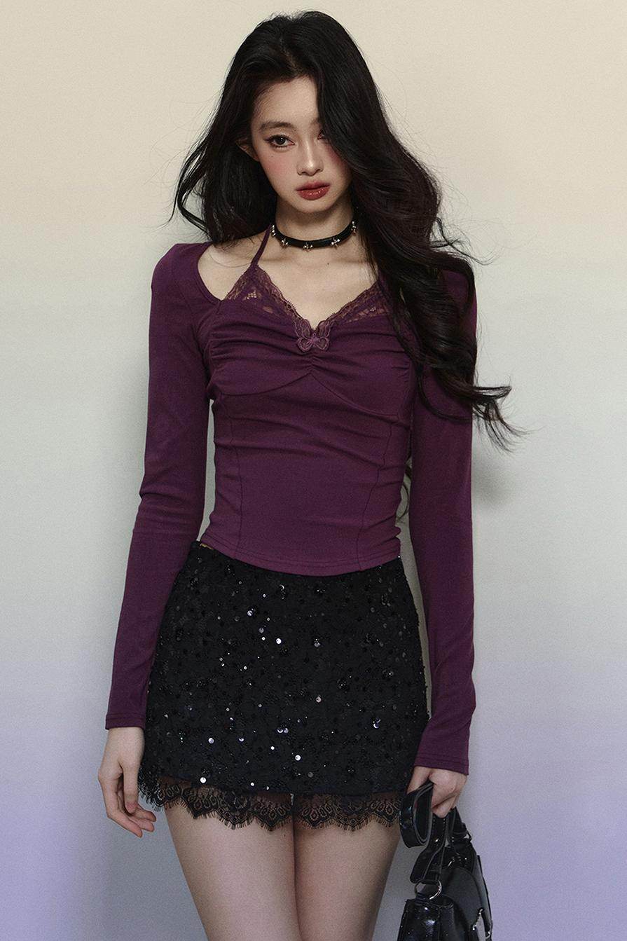 Lace Halter Embroidered Top - My Store