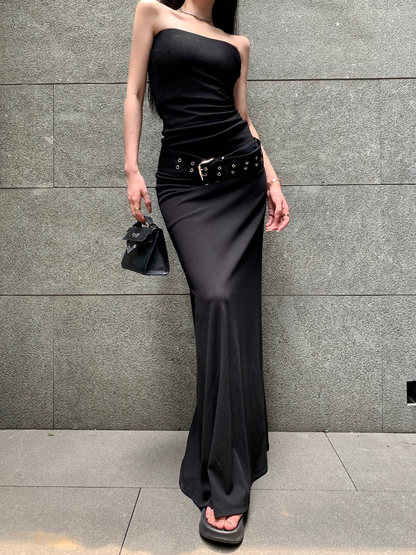 Belted Strapless Dress