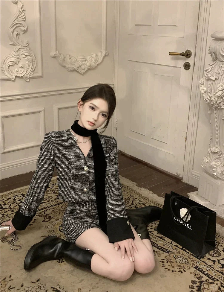 Button Tweed Jacket & Shorts Set