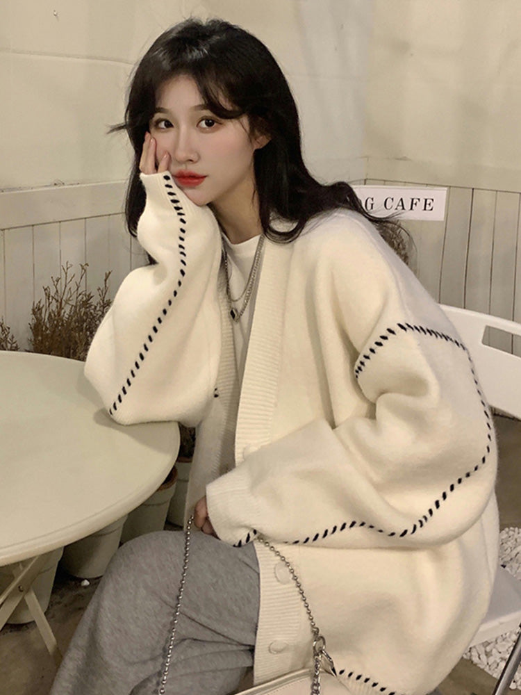 Contrast Knit Cardigan