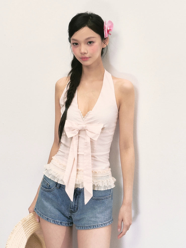 Lace Bow Pink Top