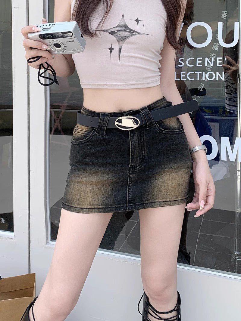 Fade Wash Denim Skirt