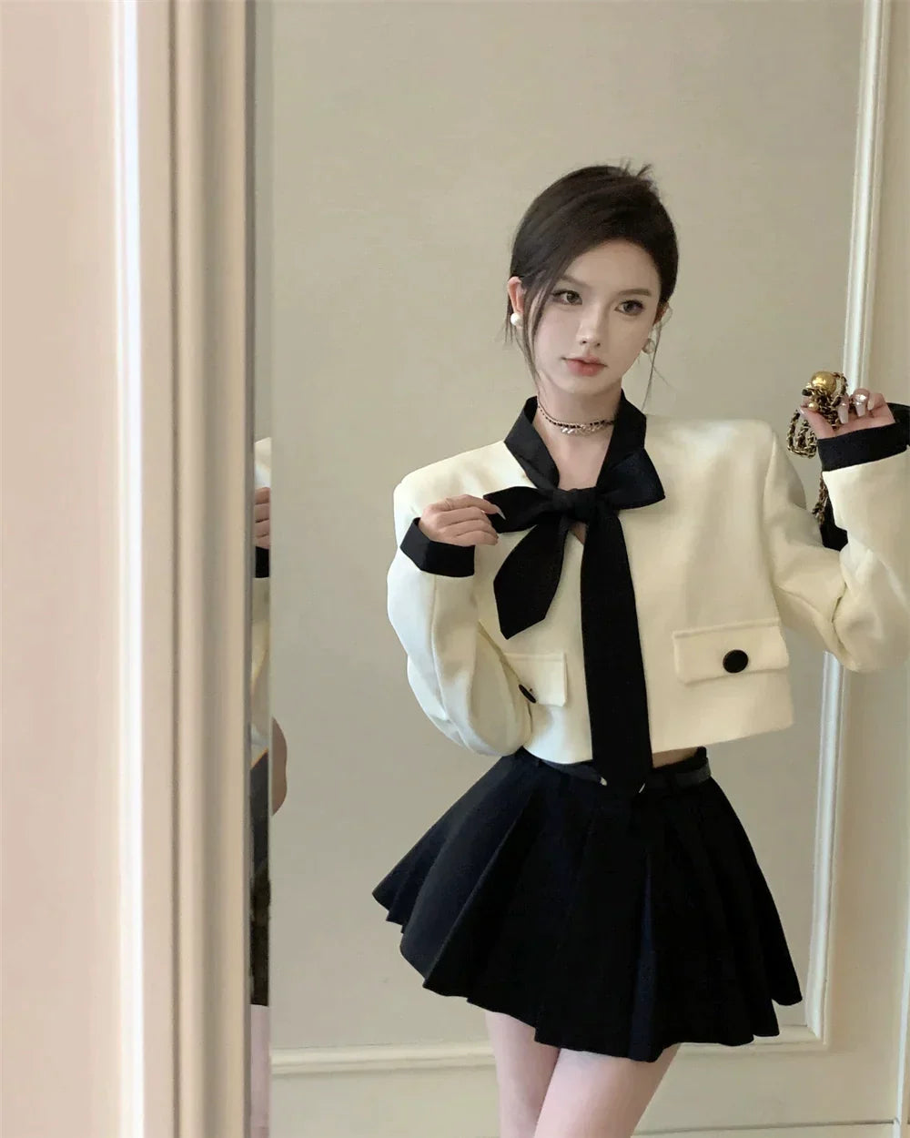 White Jacket Scarf & Skirt Set