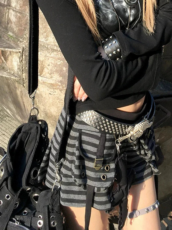 Striped Cargo Mini Skirt