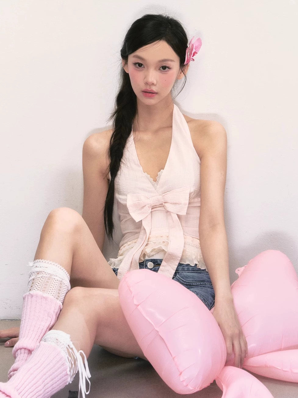 Lace Bow Pink Top