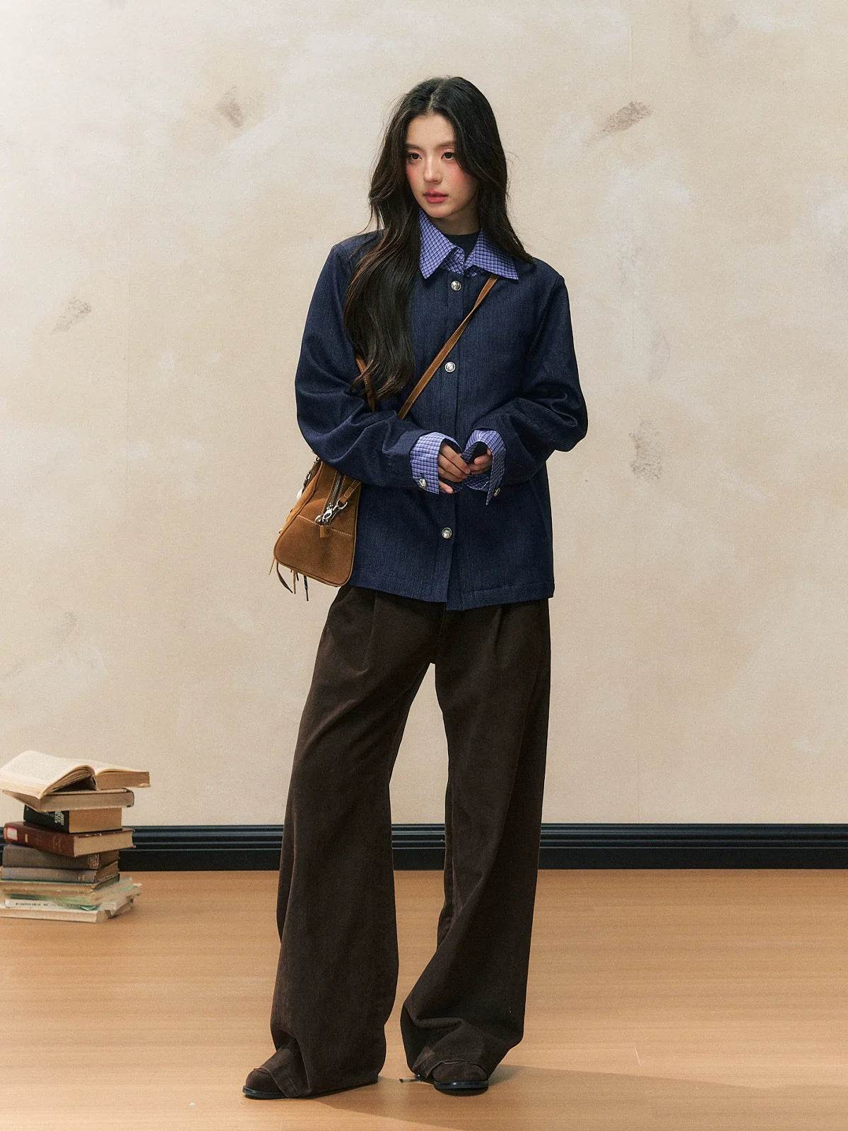 Plaid Contrast Collar Cotton Jacket - My Store
