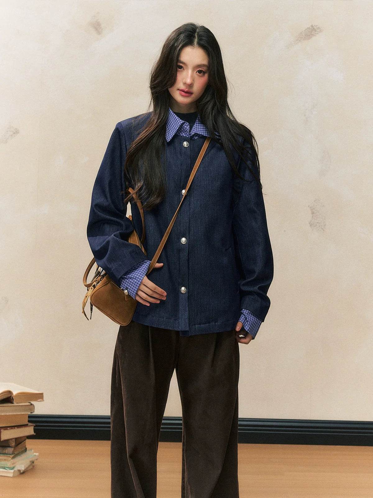 Plaid Contrast Collar Cotton Jacket - My Store