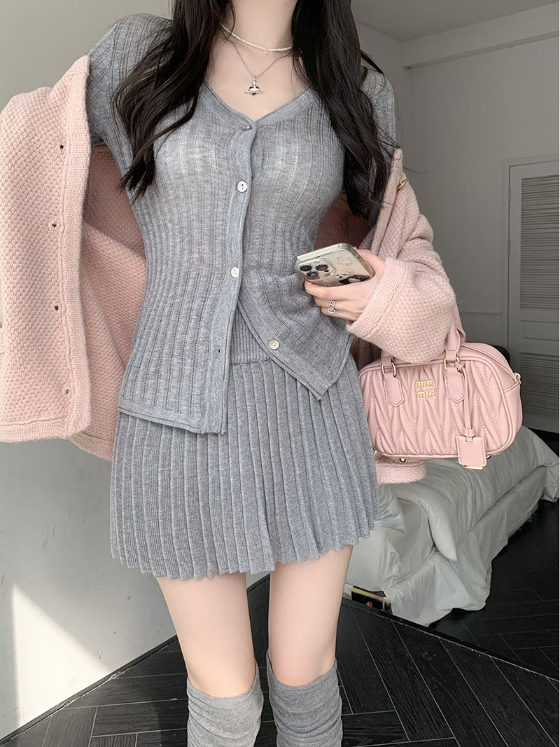 Knitted Cardigan + Mini Skirt Set