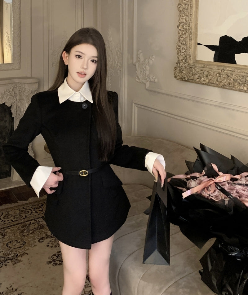 White Collar Belted Jacket