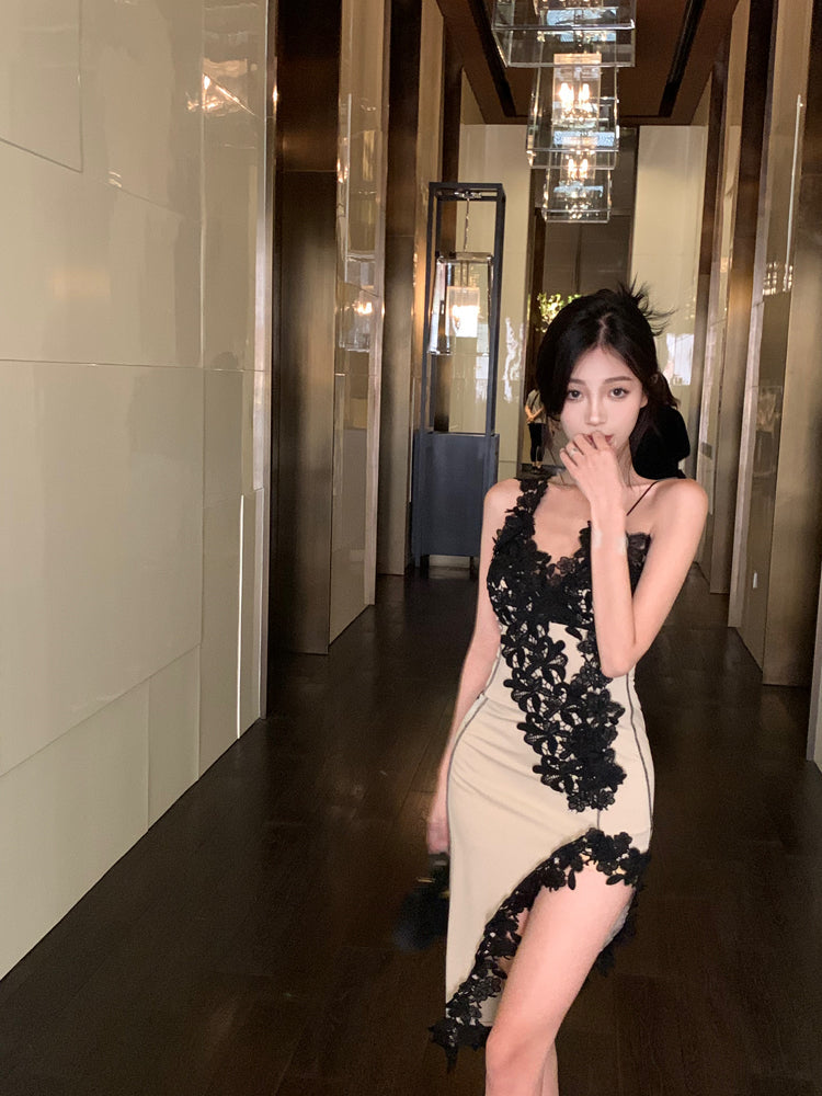 Black Lace Nude Dress