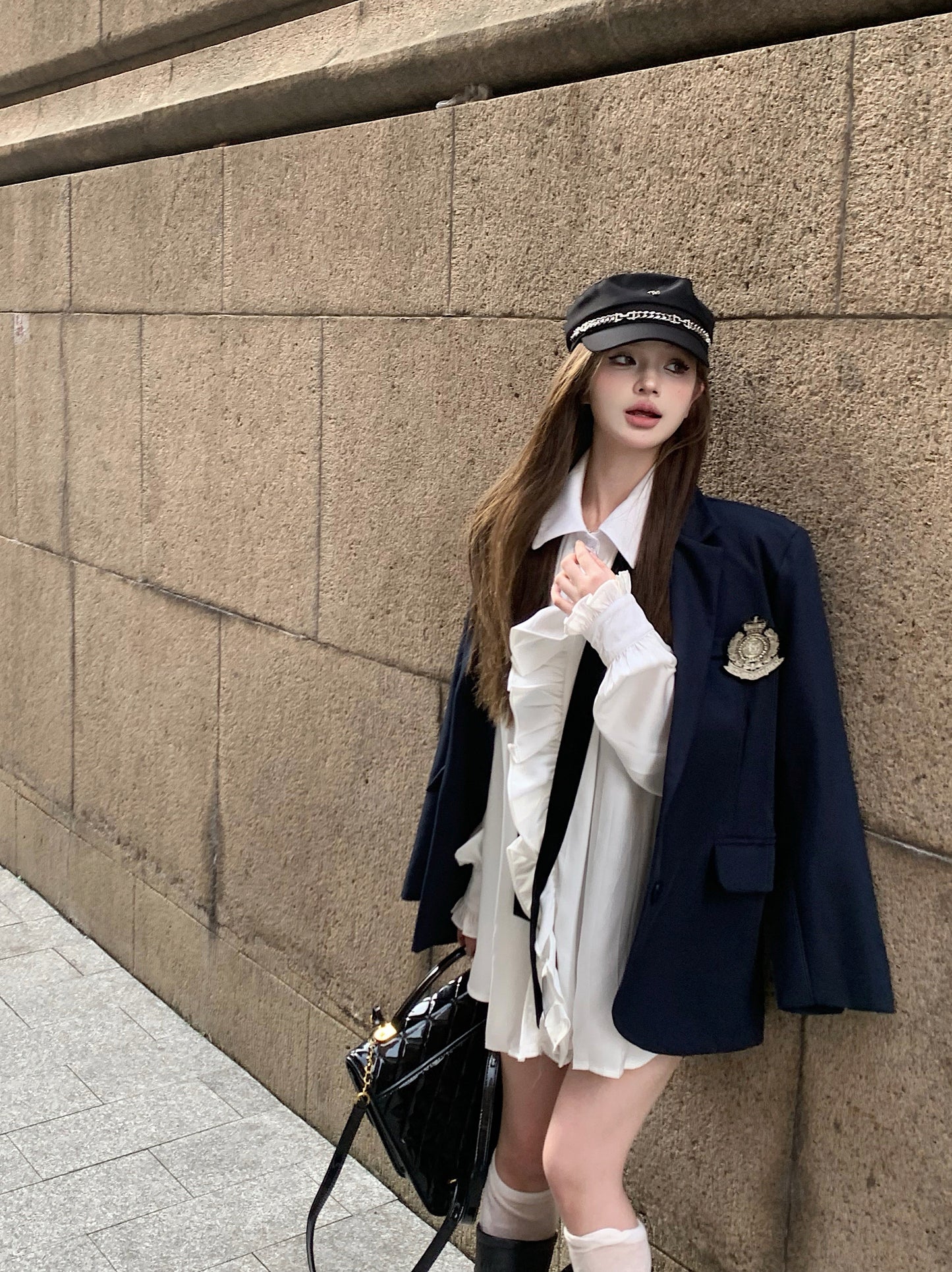 Embroidered Blazer & White Shirt Set