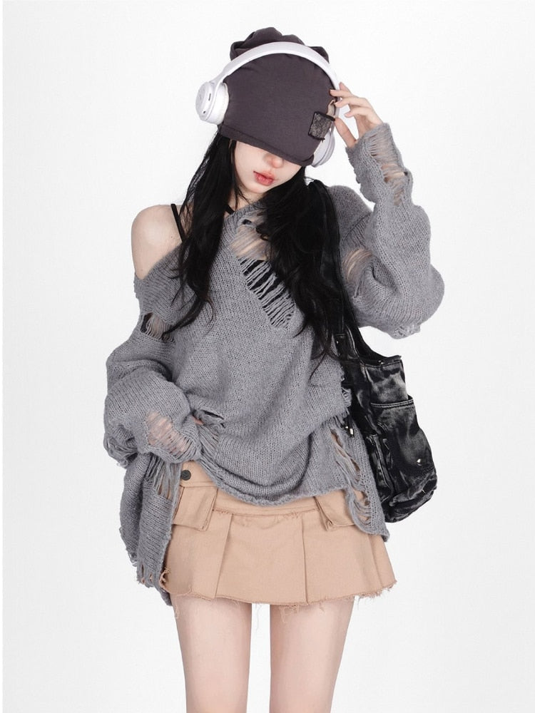Oversized Distressed Sweater