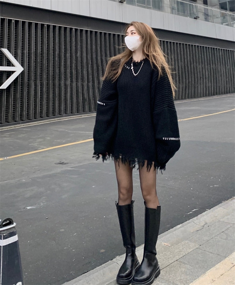 Oversized Contrast Stitch Sweater