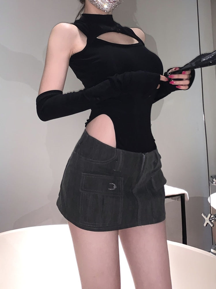 Black Crop Long Sleeve Top