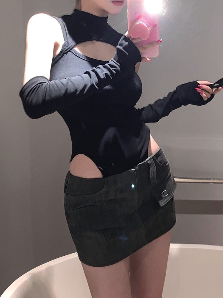 Black Crop Long Sleeve Top